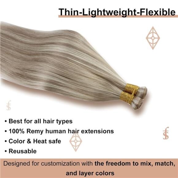 Full Shine 22 Inch Human Hair Weft Sew In Hair Extensions Real Human Hair Hand - Picture 2 of 7